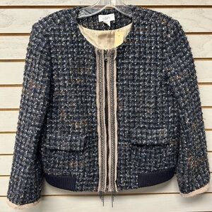 LOFT Women's Blue Textured Tweed Blazer